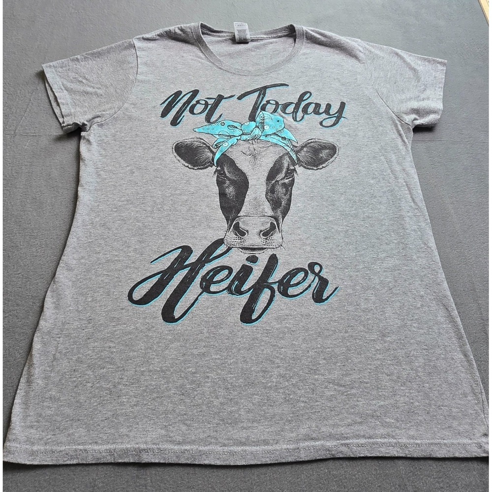 Women's Unbranded Gray Not Today Heifer Cow Graphic Tee Large Fun‎ Heifer